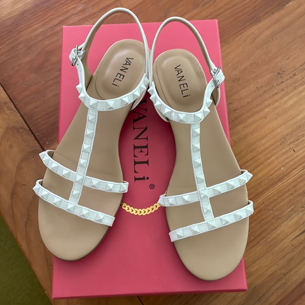 Vaneli White Studded Sandals